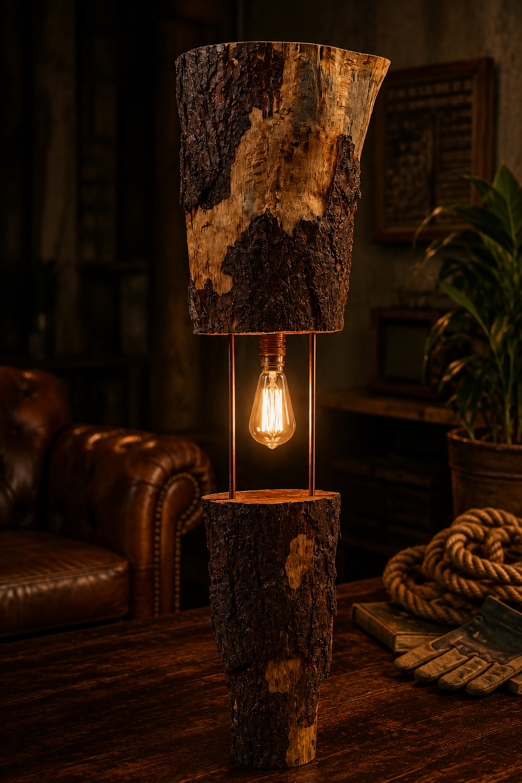 Handmade Rustic Wooden Lamp